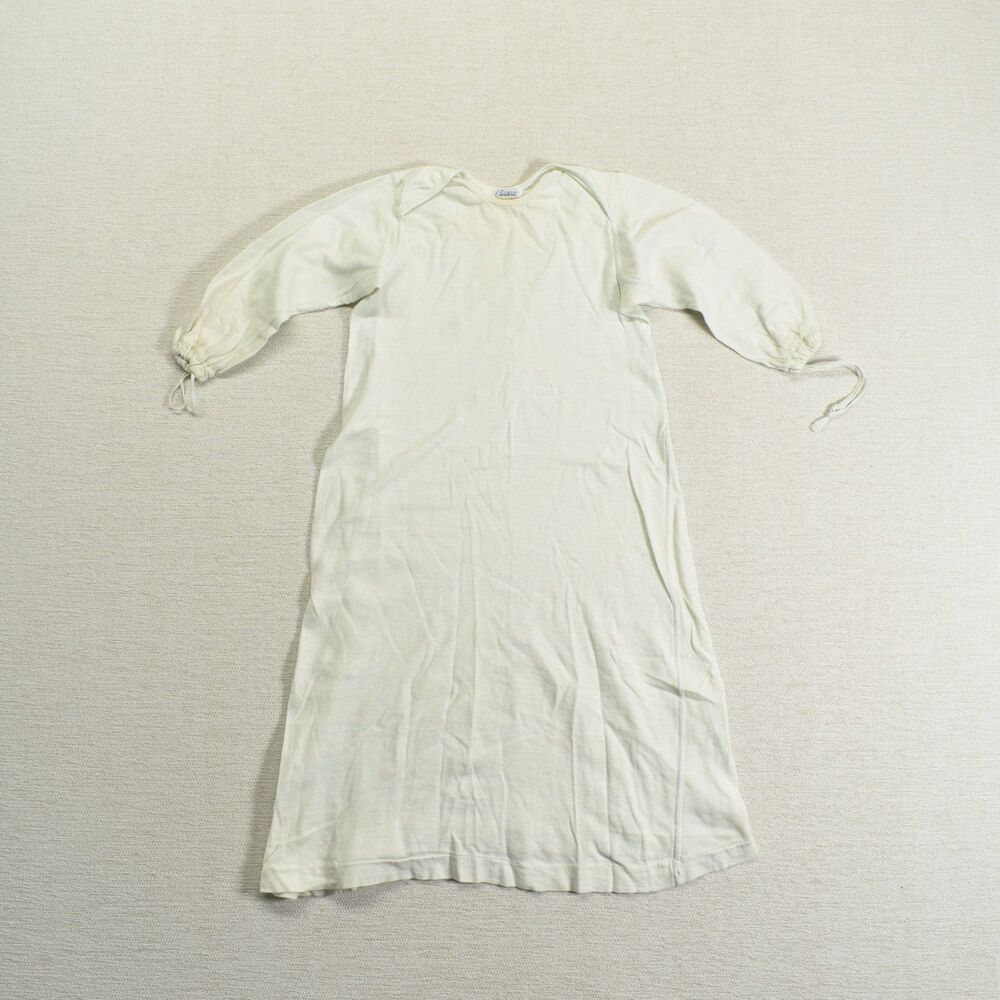 Vintage Carters Jiffon Nevabind Baby 6mo Gown Off White 50s 60s Ribbon Cuffs
